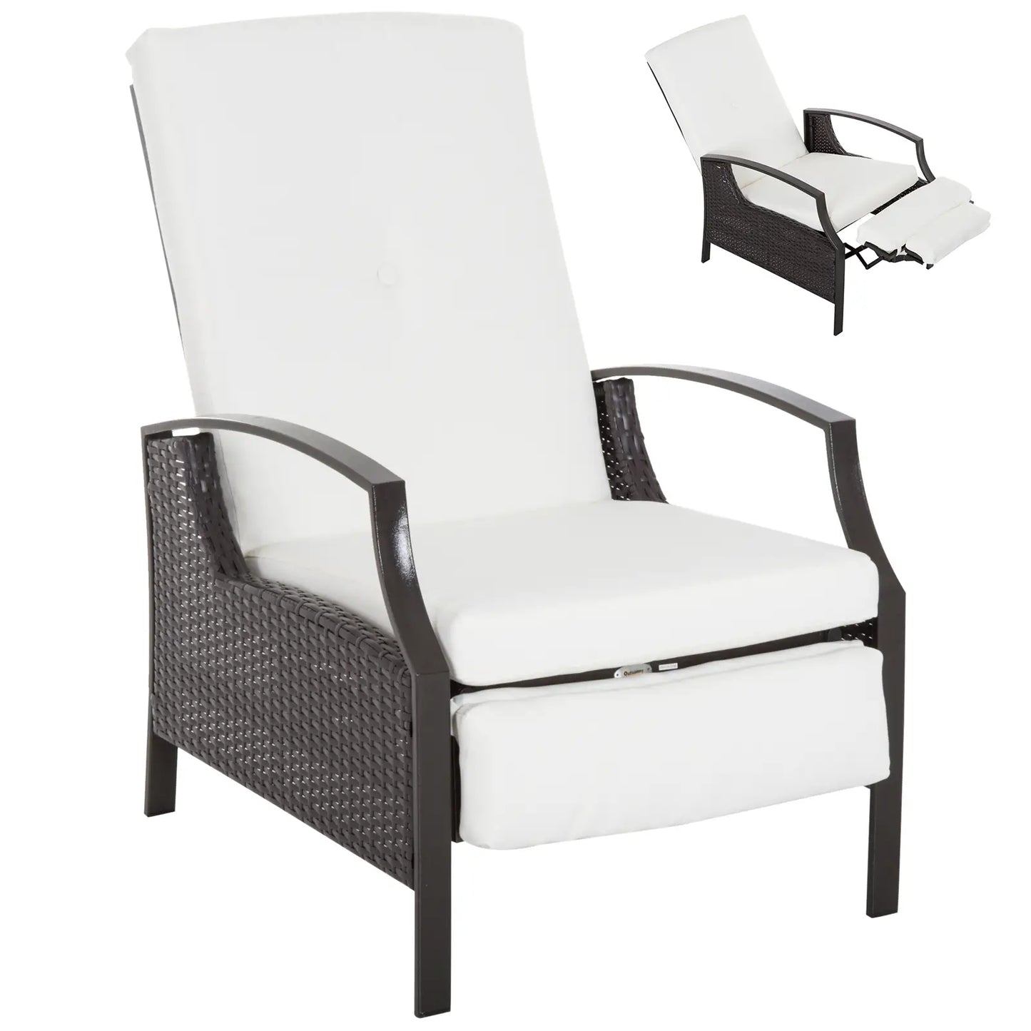 Outdoor Rattan Recliner Chair, Adjustable Back, Retractable Footrest, White Patio Chairs at Gallery Canada