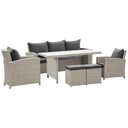 6 Pcs Patio Furniture Set, Rattan Outdoor, 3 Seater Sofa, Armchairs, Footstools, Table, Dark Grey Patio Furniture Sets at Gallery Canada