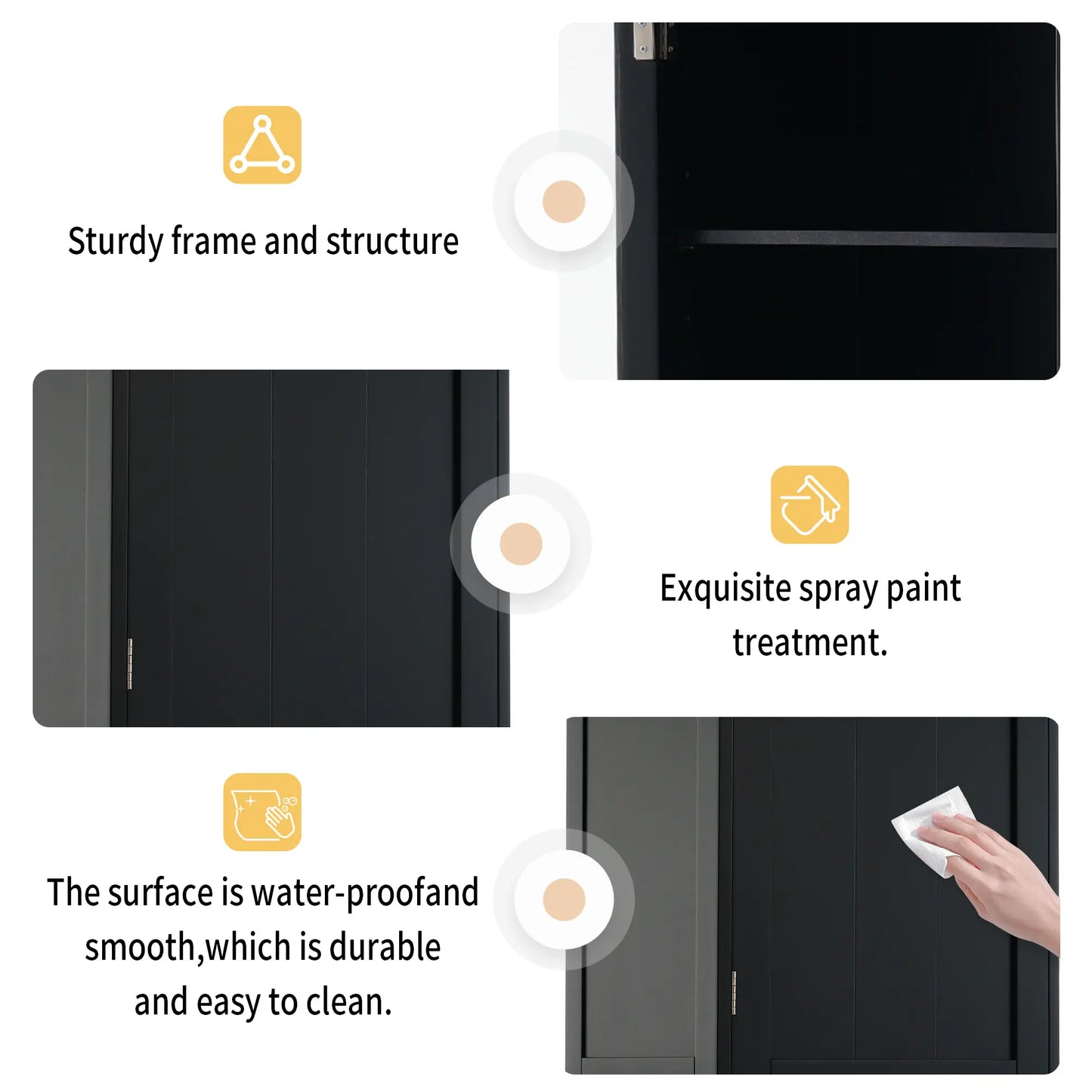 Bathroom Storage Cabinet, Glass Doors, Adjustable Shelves, 18" L x 14" W x 63" H, Black Bathroom Cabinets at Gallery Canada