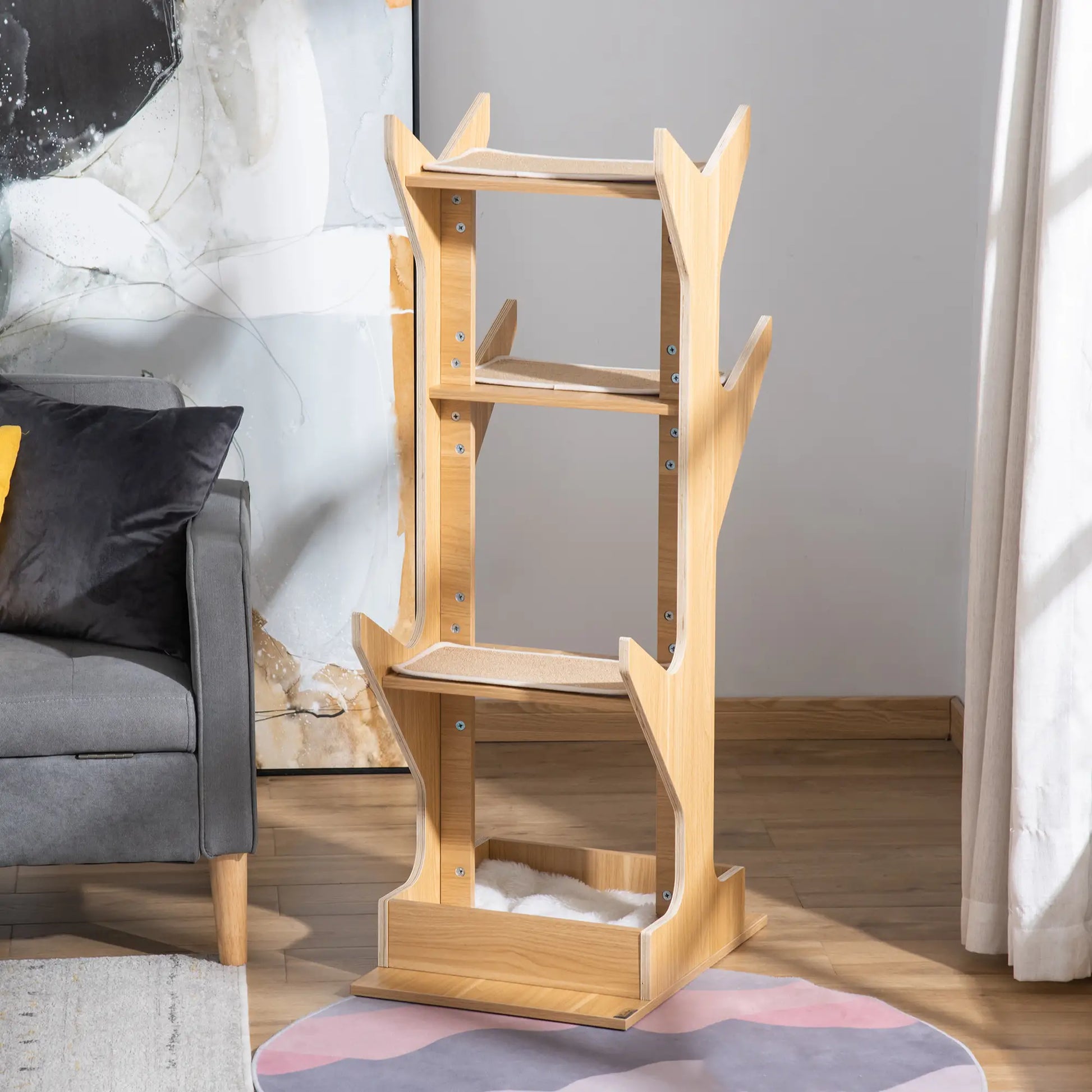 4-Level Cat Tree with Resting House, Activity Center, Oak Cat Towers at Gallery Canada