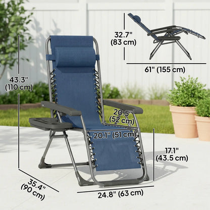 Zero Gravity Chair Set Of 2, Folding Reclining Outdoor Lounge Chair, Dark Blue Lounger Chairs at Gallery Canada