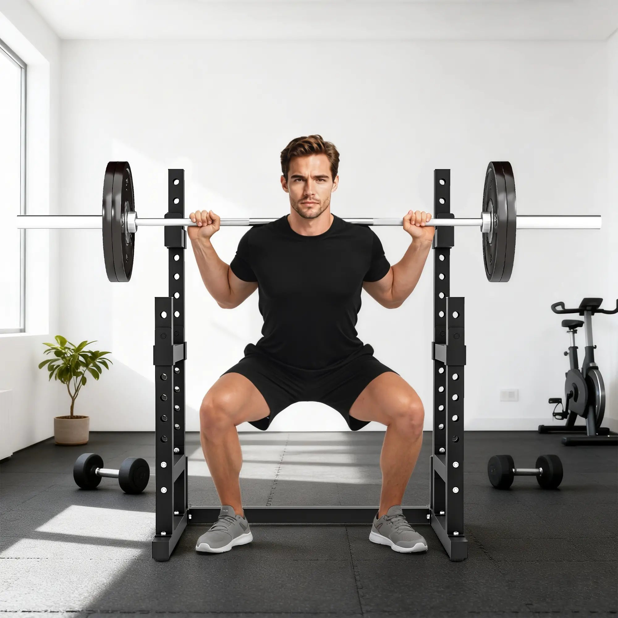 Adjustable Squat Rack, 660 Lbs Multi-Function Barbell Rack, Black Dumbbells & Barbells at Gallery Canada