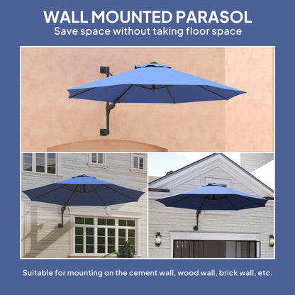 9.6 x 9.6 ft Wall Mounted Umbrella, Rotating Patio Parasol, Dark Blue Sun Umbrellas at Gallery Canada