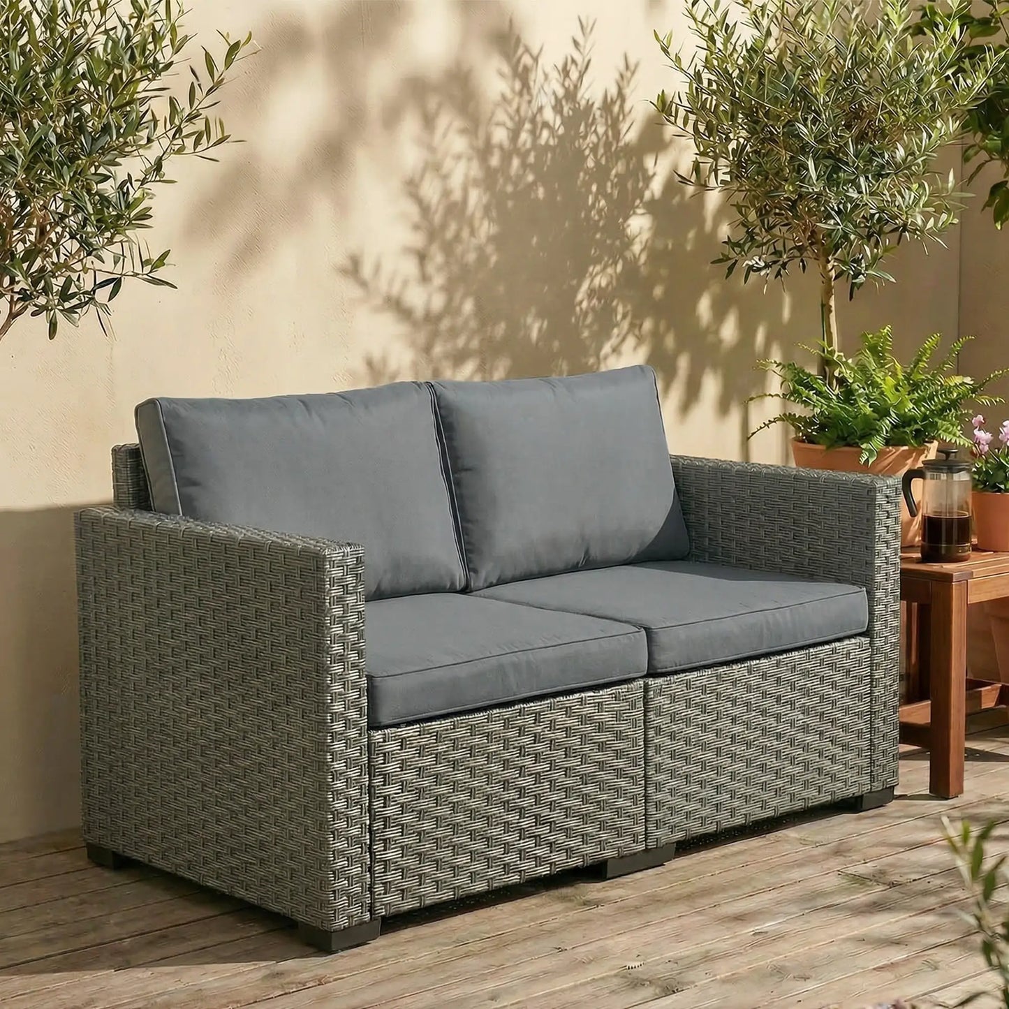 2 Seater Outdoor Couch, Deep Seat, Cushions, Wide Armrests, Dark Grey Patio Furniture Sets at Gallery Canada