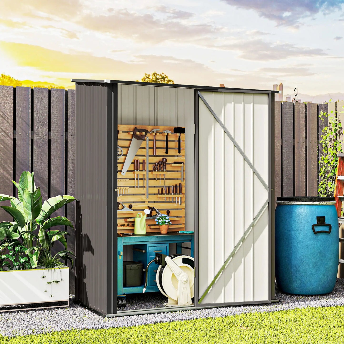 5' x 3' Outdoor Storage Shed, Steel Garden Shed, Lockable Door, Light Grey Sheds at Gallery Canada