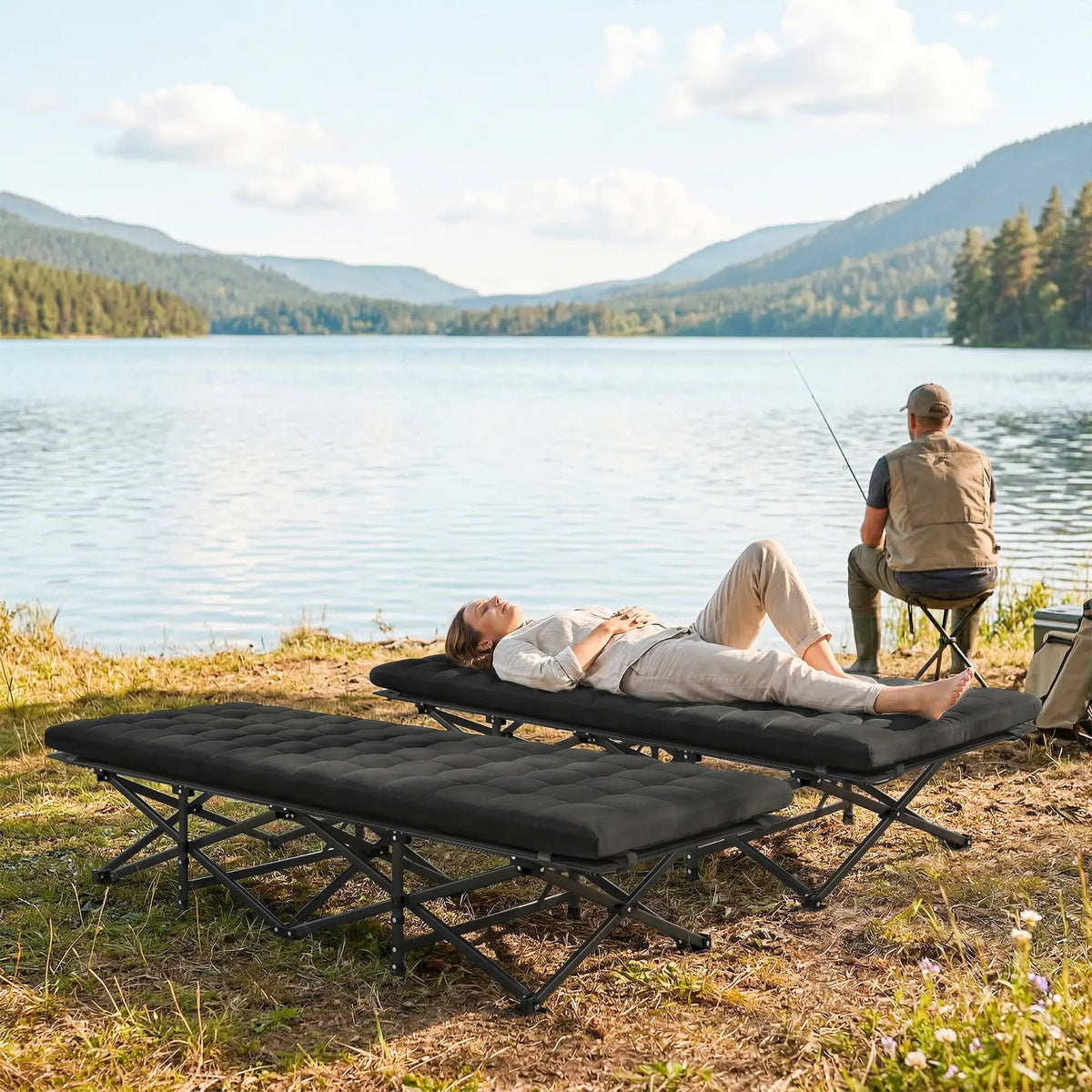 32" Extra Wide Folding Camping Cot Set, Soft Pad, Non-Slip Feet, Carry Bag, Black Camping Cots at Gallery Canada