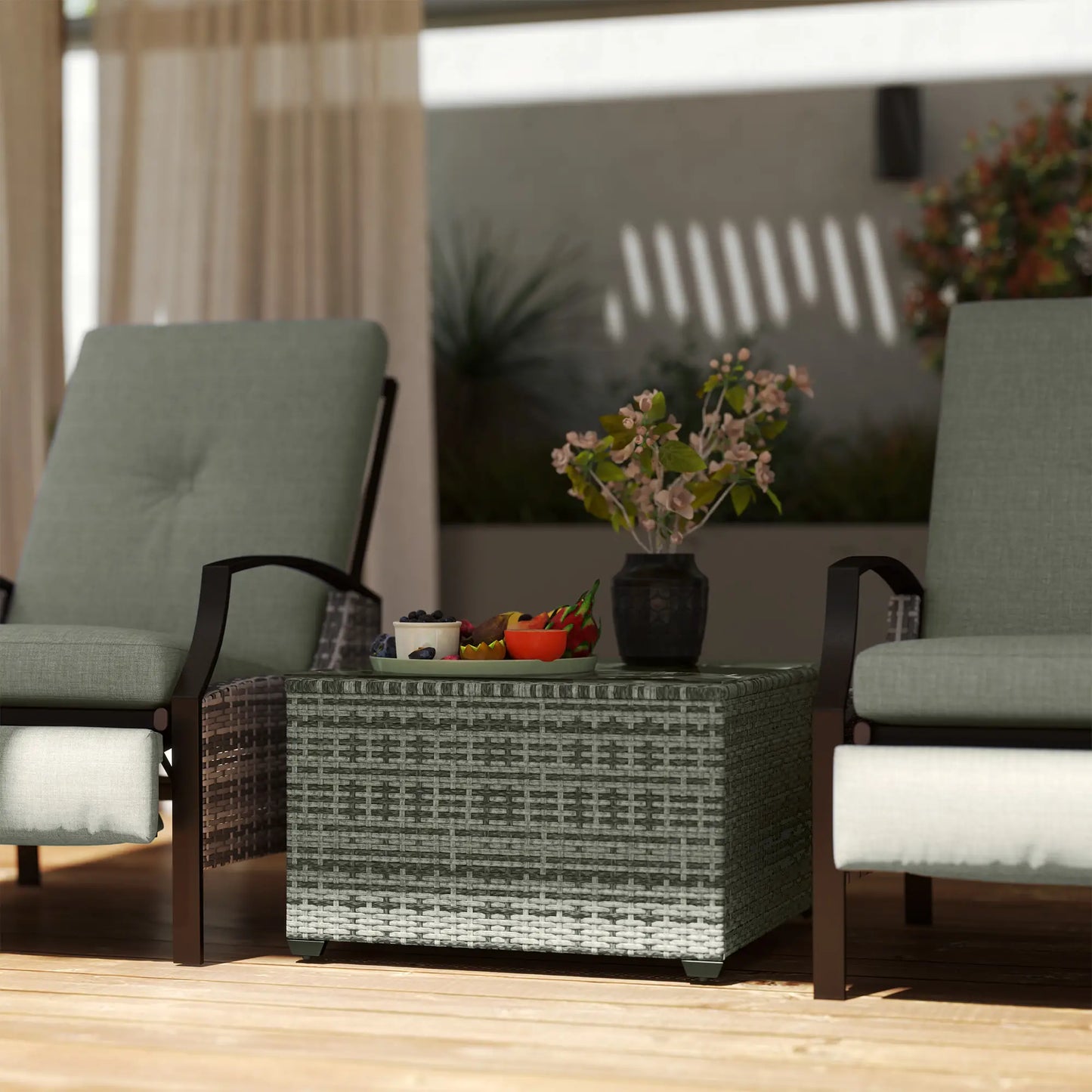 24.4" Patio Coffee Table, PE Rattan Outdoor Side Table, Tempered Glass Top, Light Grey Patio Side Tables at Gallery Canada
