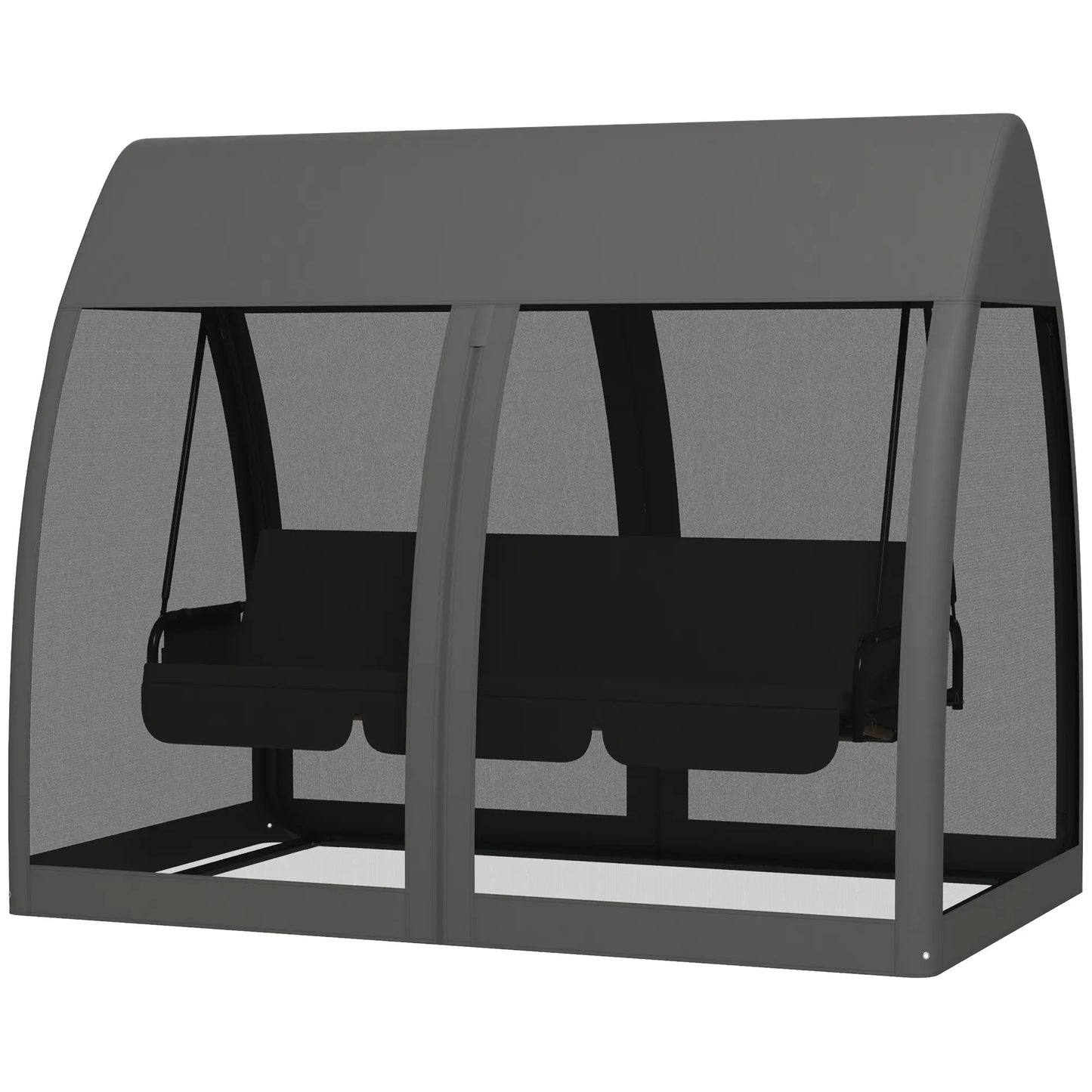 3-Seater Outdoor Swing Chair, Steel Stand, Canopy Netting, Dark Grey Porch Swings with Canopy Dark Grey Fabric, Charcoal Grey Frame at Gallery Canada