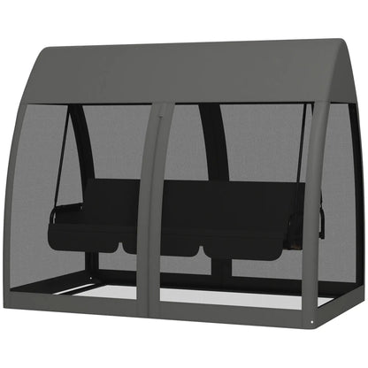 3-Seater Outdoor Swing Chair, Steel Stand, Canopy Netting, Dark Grey Porch Swings with Canopy Dark Grey Fabric, Charcoal Grey Frame at Gallery Canada