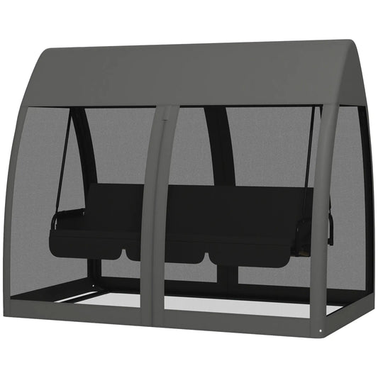 3-Seater Outdoor Swing Chair, Steel Stand, Canopy Netting, Dark Grey Porch Swings with Canopy Dark Grey Fabric, Charcoal Grey Frame at Gallery Canada
