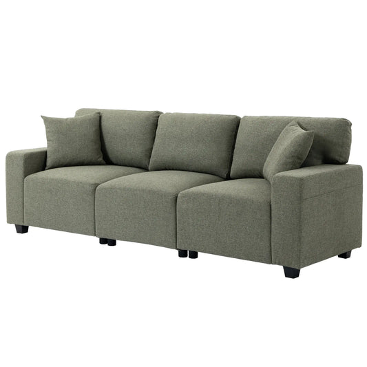 3 Seater Sofa With Storage Pockets, Modern Upholstered Couch, Green 3-Seater Sofas Green at Gallery Canada