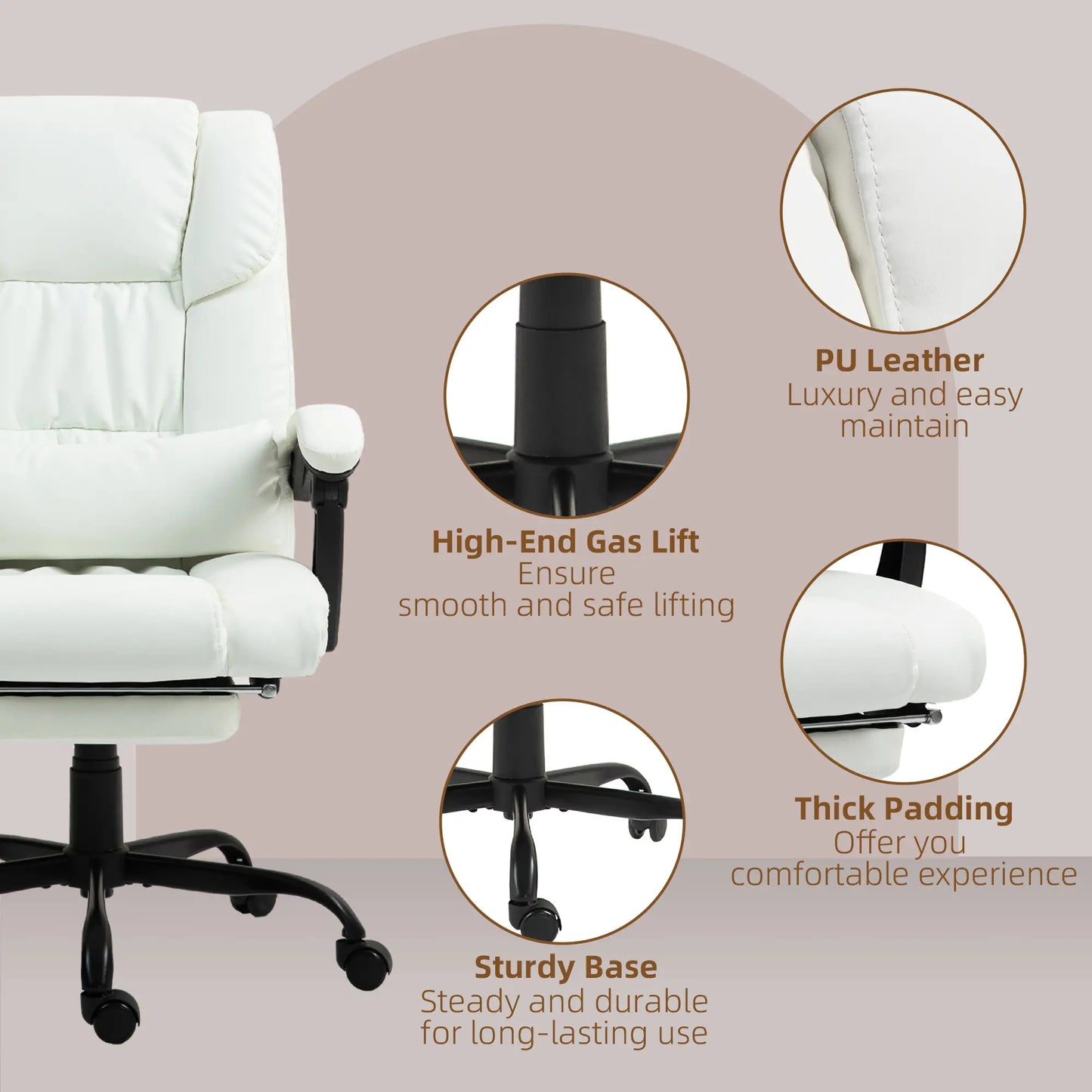 6-Point Vibration Massage Chair, Adjustable Height, Reclining, White Massage Chairs at Gallery Canada