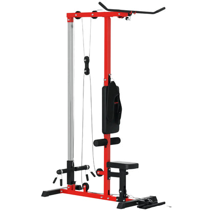 Lat Pull Down Machine, High Low Pulley, Adjustable Seat, Flip-Up Footplate, Red Power Towers at Gallery Canada