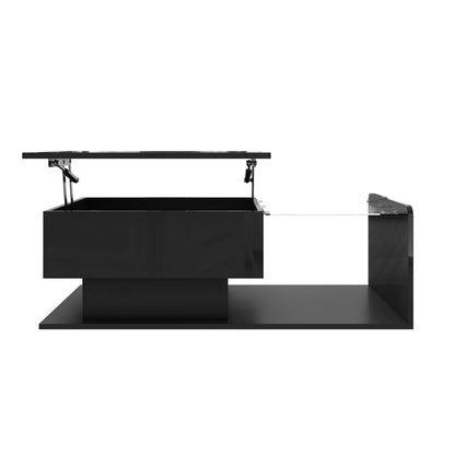 Coffee Table, Tempered Glass Top, LED Light, Adjustable Height, 39.5" L x 19.5" W x 13" H, Black Coffee Tables at Gallery Canada