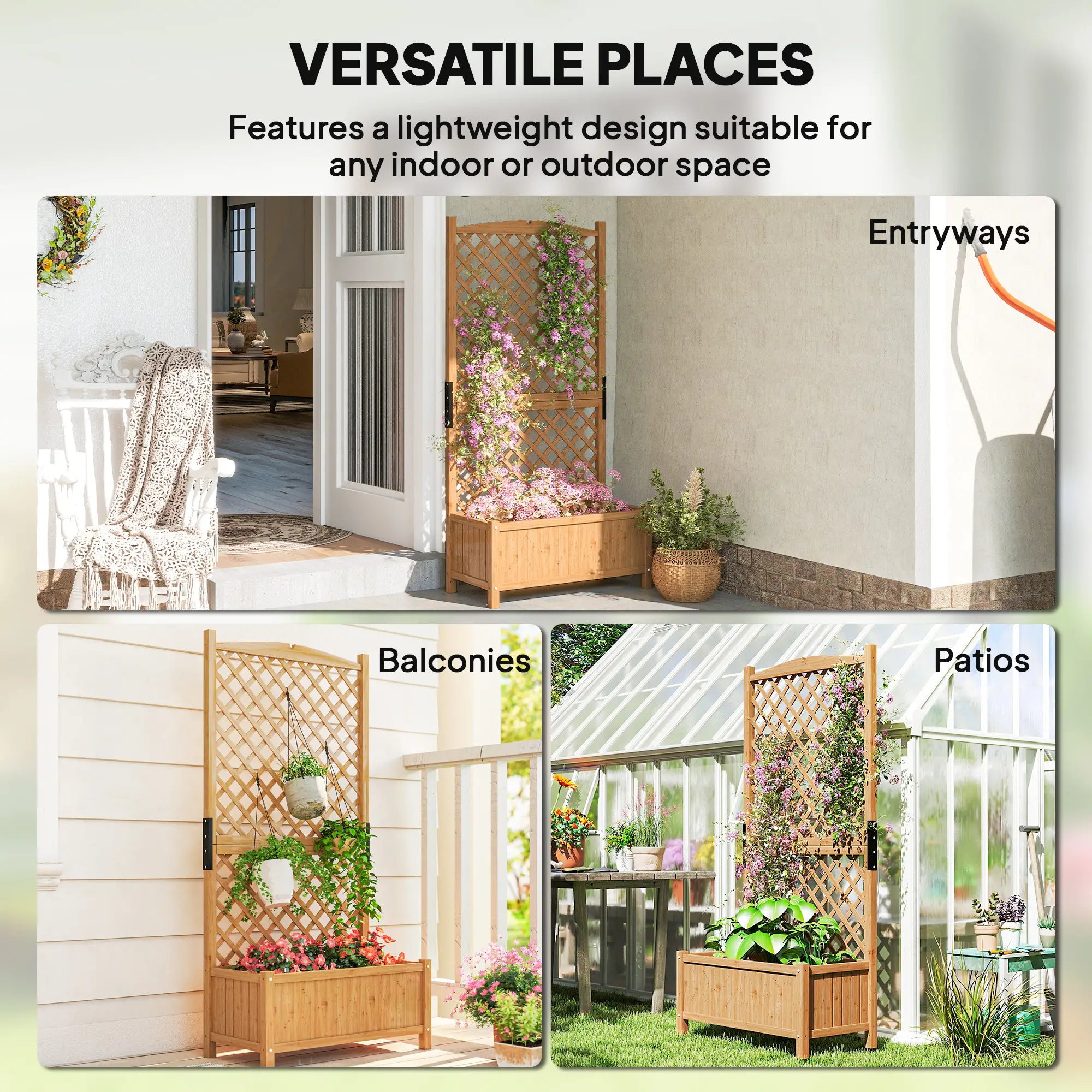 Wooden Raised Garden Bed With Trellis, 35.4