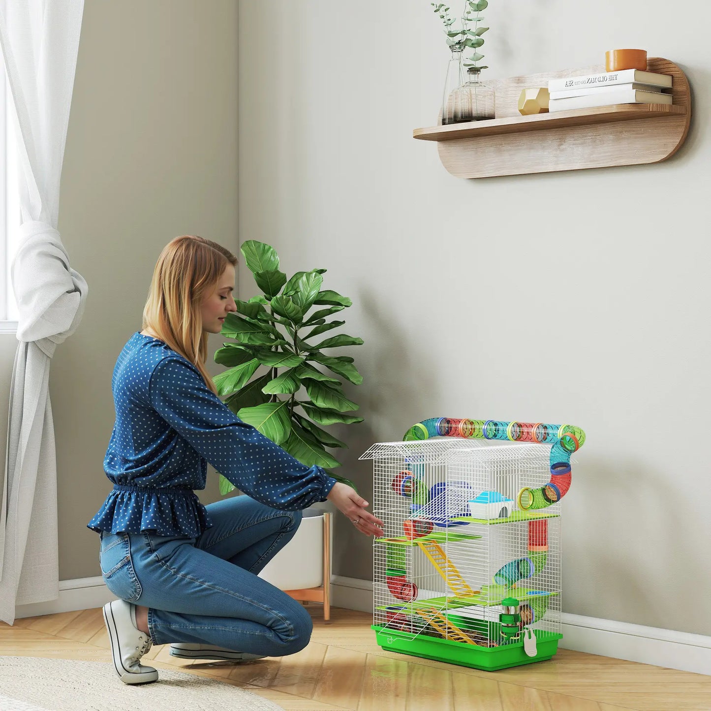 18.5" Hamster Cage, 5 Tiers, Tunnel Tube System, Exercise Wheel, Water Bottle, Green Hamster Cages at Gallery Canada