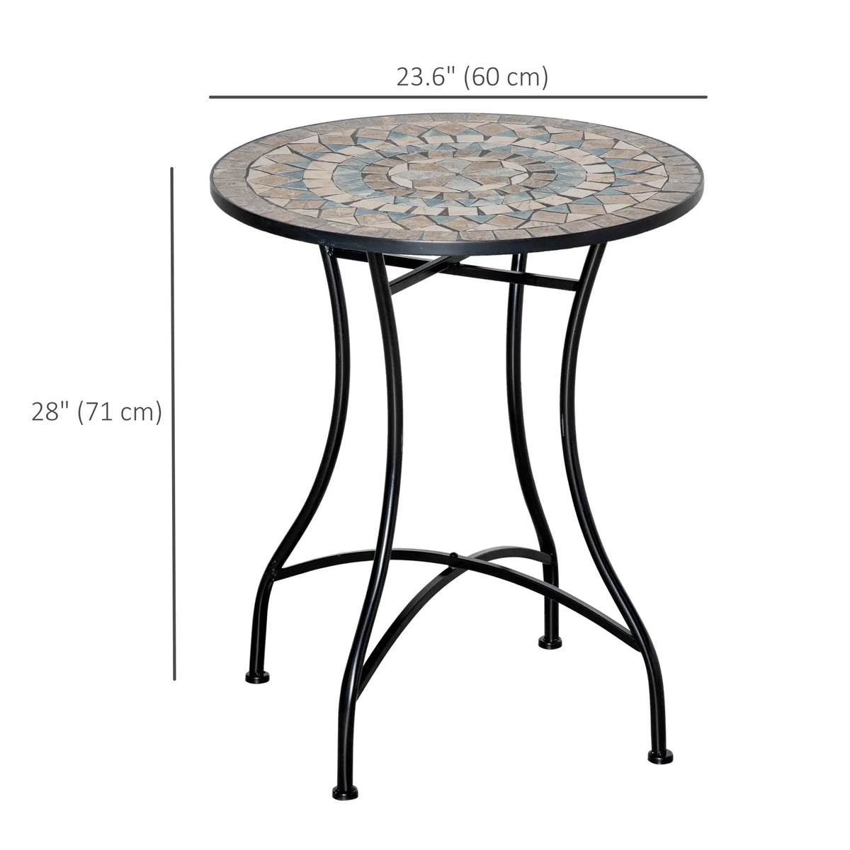 Round Mosaic Patio Table, Metal Frame, Outdoor Garden Furniture, Green Patio Side Tables at Gallery Canada