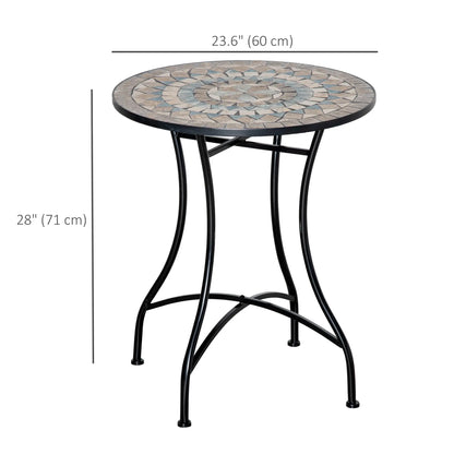 Round Mosaic Patio Table, Metal Frame, Outdoor Garden Furniture, Green Patio Side Tables at Gallery Canada