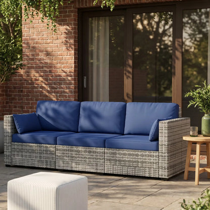 3-Seater Outdoor Sofa with Cushions, PE Rattan, Dark Blue Patio Furniture Sets at Gallery Canada