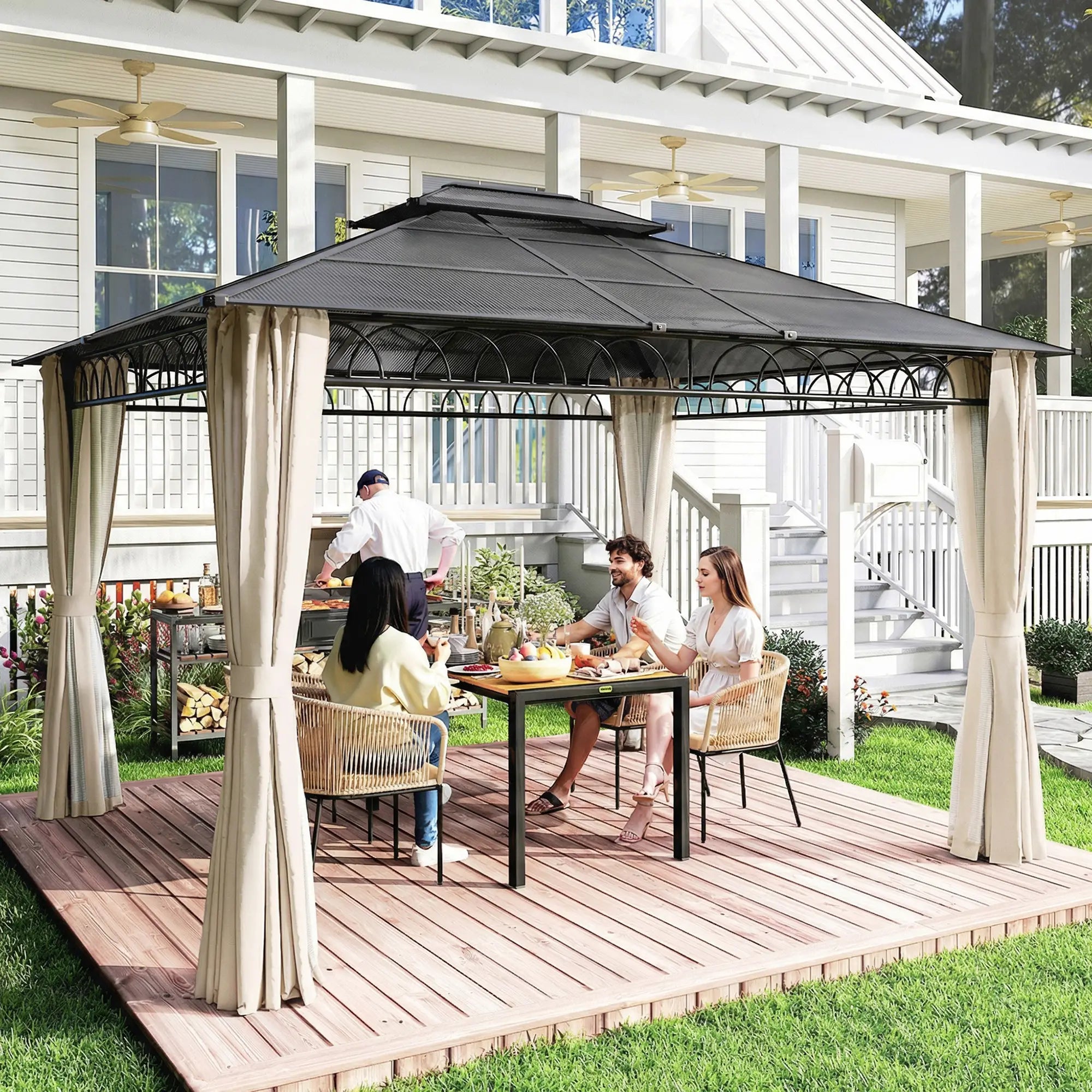 10' x 12' Outdoor Gazebo, Double Roof Hardtop With Polycarbonate Roof Gazebos at Gallery Canada