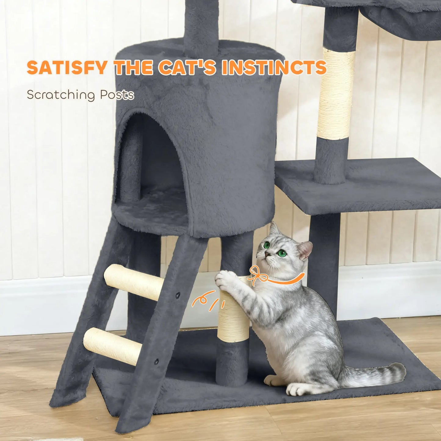 53 Inch Cat Tree Tower, Scratching Posts, Condo, Perches, Dark Grey Cat Towers at Gallery Canada