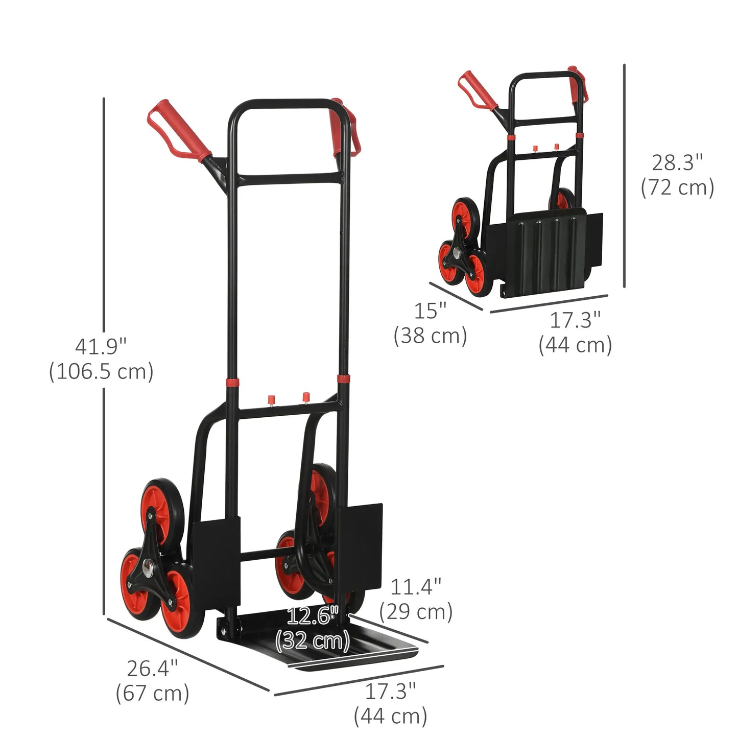 6-Wheels Stair Climber Cart, Foldable Steel, 264lbs, Black and Red Folding Hand Trucks at Gallery Canada