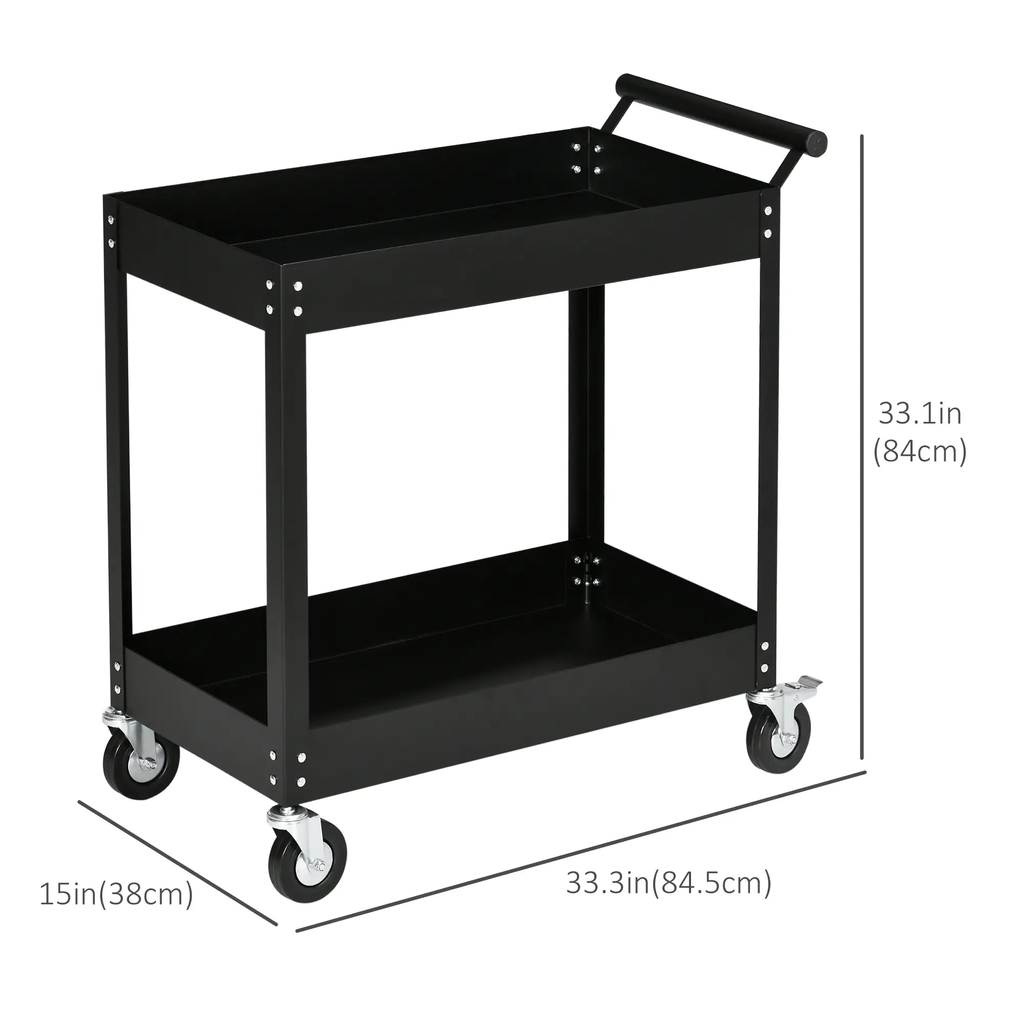 2 Tier Rolling Tool Cart, Steel Mobile Utility Cart, 330lbs, Black Tool Organizers at Gallery Canada