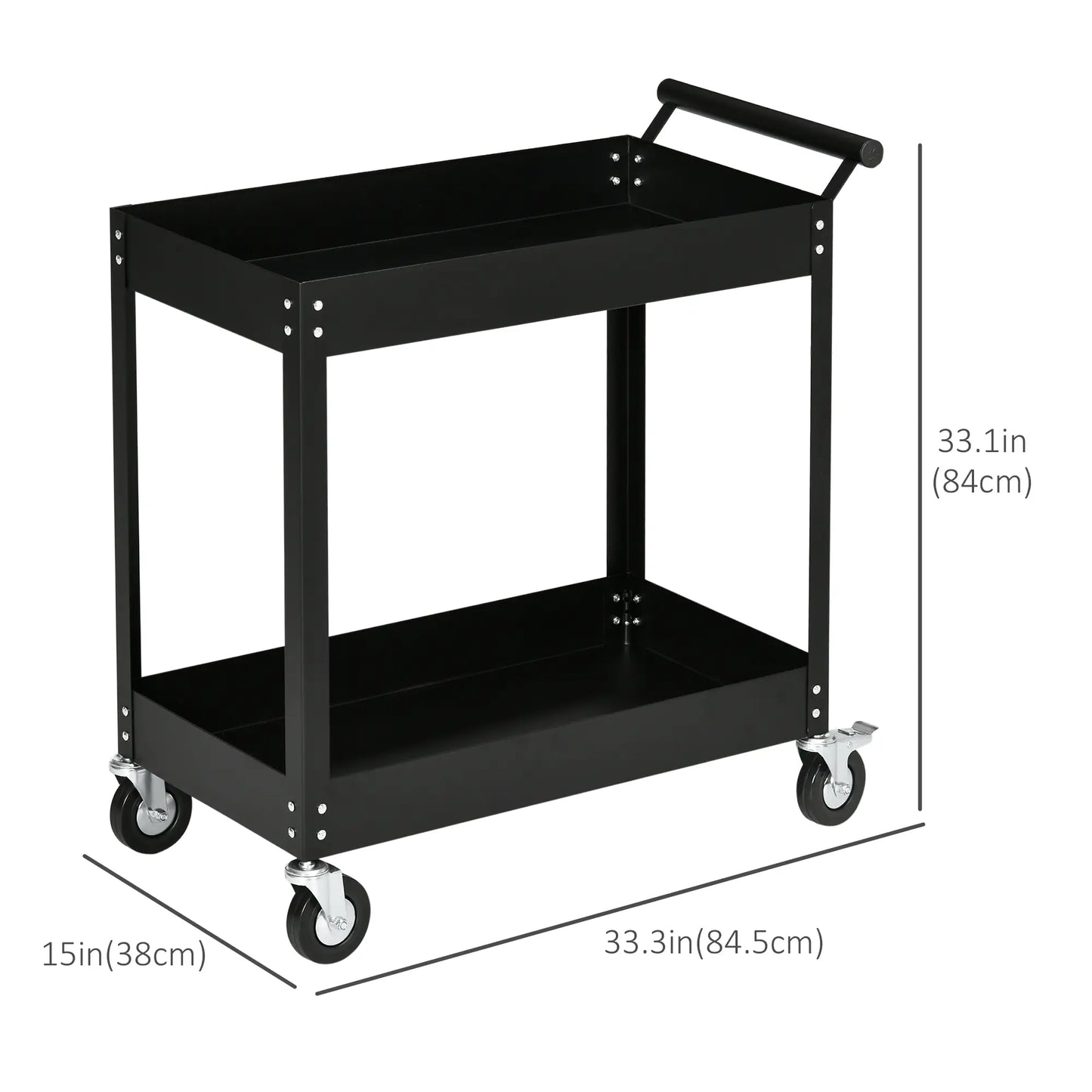 2 Tier Rolling Tool Cart, Steel Mobile Utility Cart, 330lbs, Black Tool Organizers at Gallery Canada