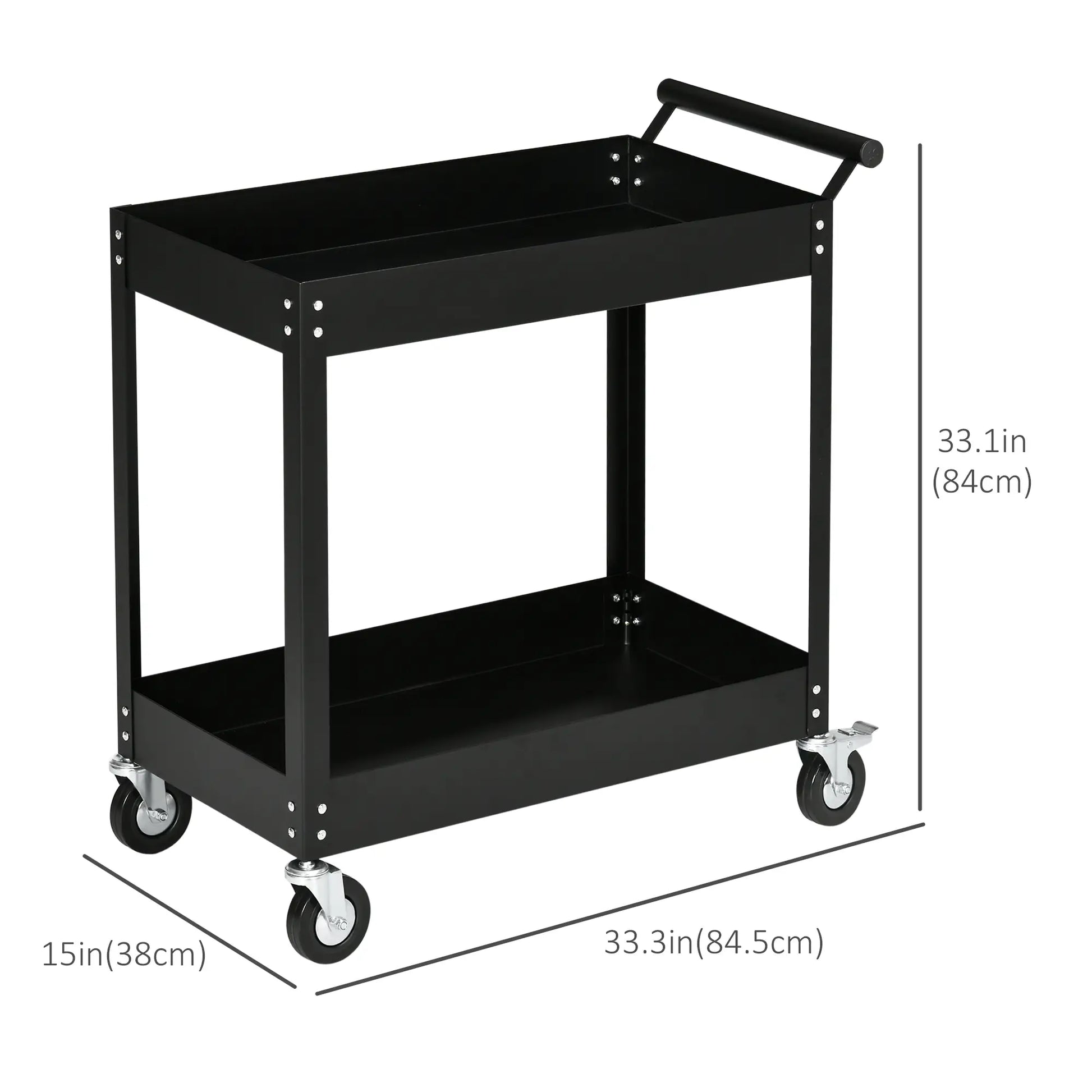 2 Tier Rolling Tool Cart, Steel Mobile Utility Cart, 330lbs, Black Tool Organizers at Gallery Canada
