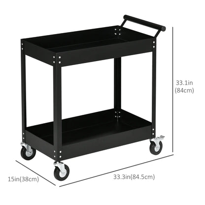 2 Tier Rolling Tool Cart, Steel Mobile Utility Cart, 330lbs, Black Tool Organizers at Gallery Canada
