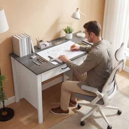 54" Farmhouse Executive Desk, Computer Desk With Drawers, White Computer Desks at Gallery Canada