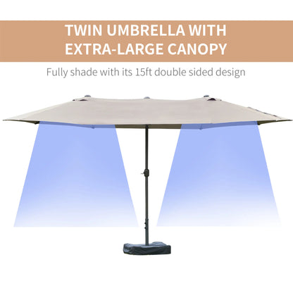 15' Outdoor Patio Umbrella, Twin Canopy Sunshade, Steel Table, Light Grey Double-sided Umbrellas at Gallery Canada
