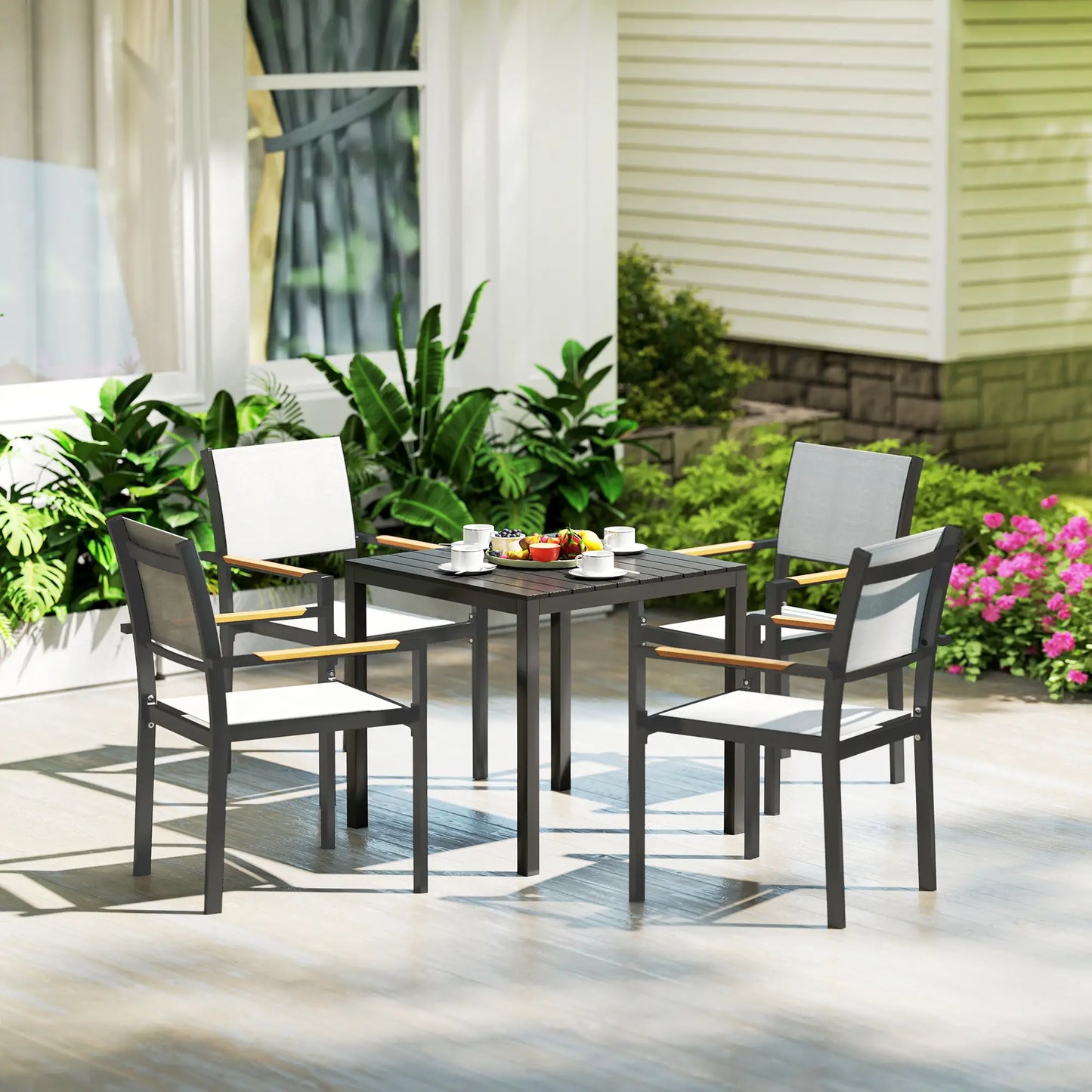 Square Outdoor Dining Table, 4-Person, Aluminum Steel Frame, Black Patio Dinning Tables at Gallery Canada