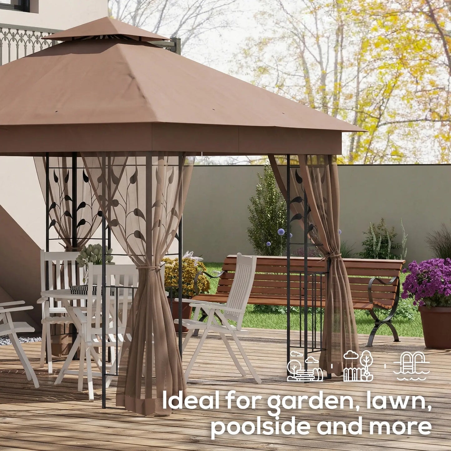 10'x10' Dark Brown Steel Patio Gazebo, Soft-Top Sun Shelter, Dark Brown Gazebos at Gallery Canada