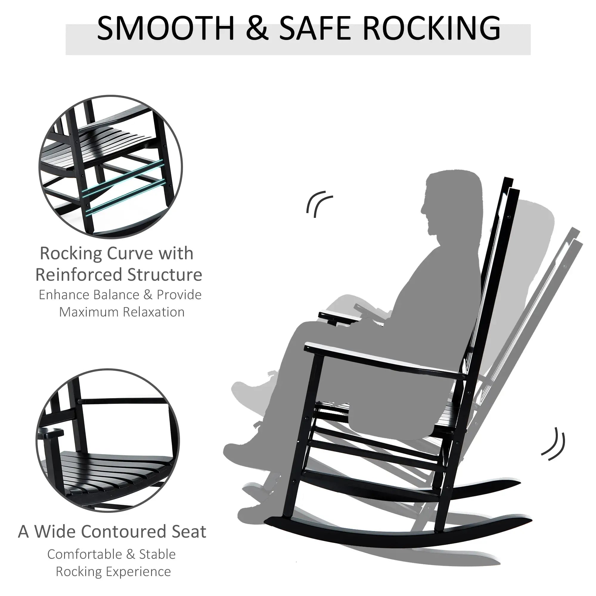 Wooden Porch Rocking Chair, Outdoor Patio Rocker, Black Outdoor Rocking Chairs at Gallery Canada