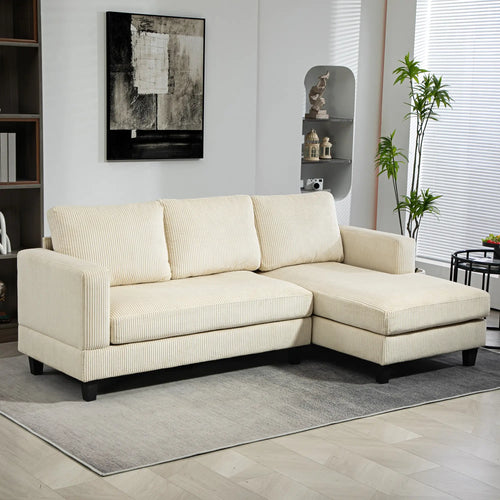 L Shaped Sofa with Chaise Lounge, Spring Cushion, Beige