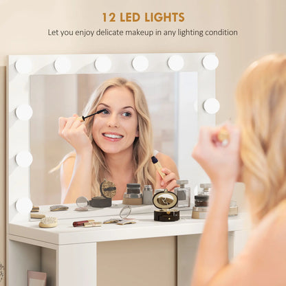 Vanity Desk with Mirror, LED Lights, Power Outlet, White Dressing & Vanity Tables at Gallery Canada