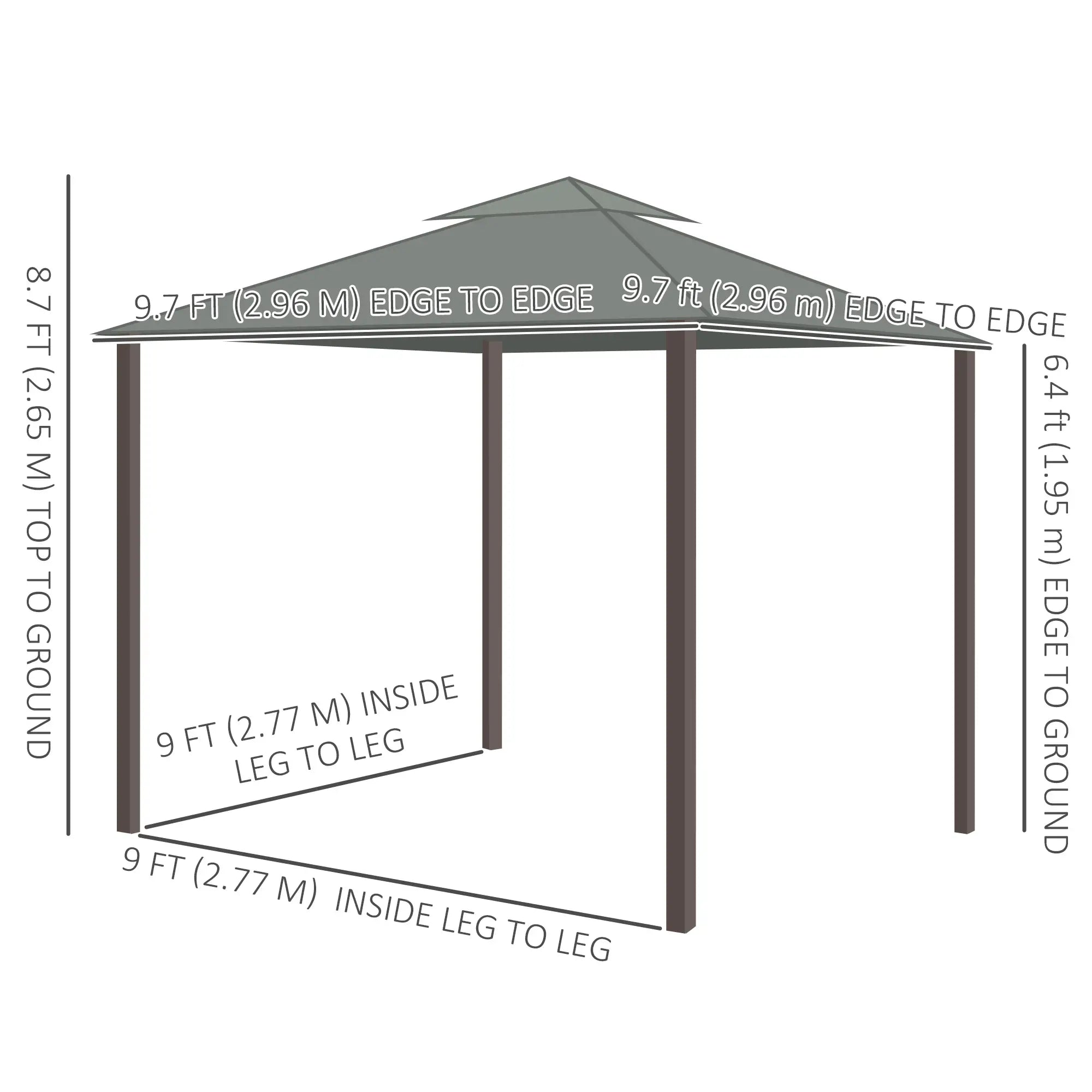 10' x 10' 2-Tier Gazebo, Zippered Mesh Sidewalls, Aluminum Frame, Dark Grey Gazebos at Gallery Canada