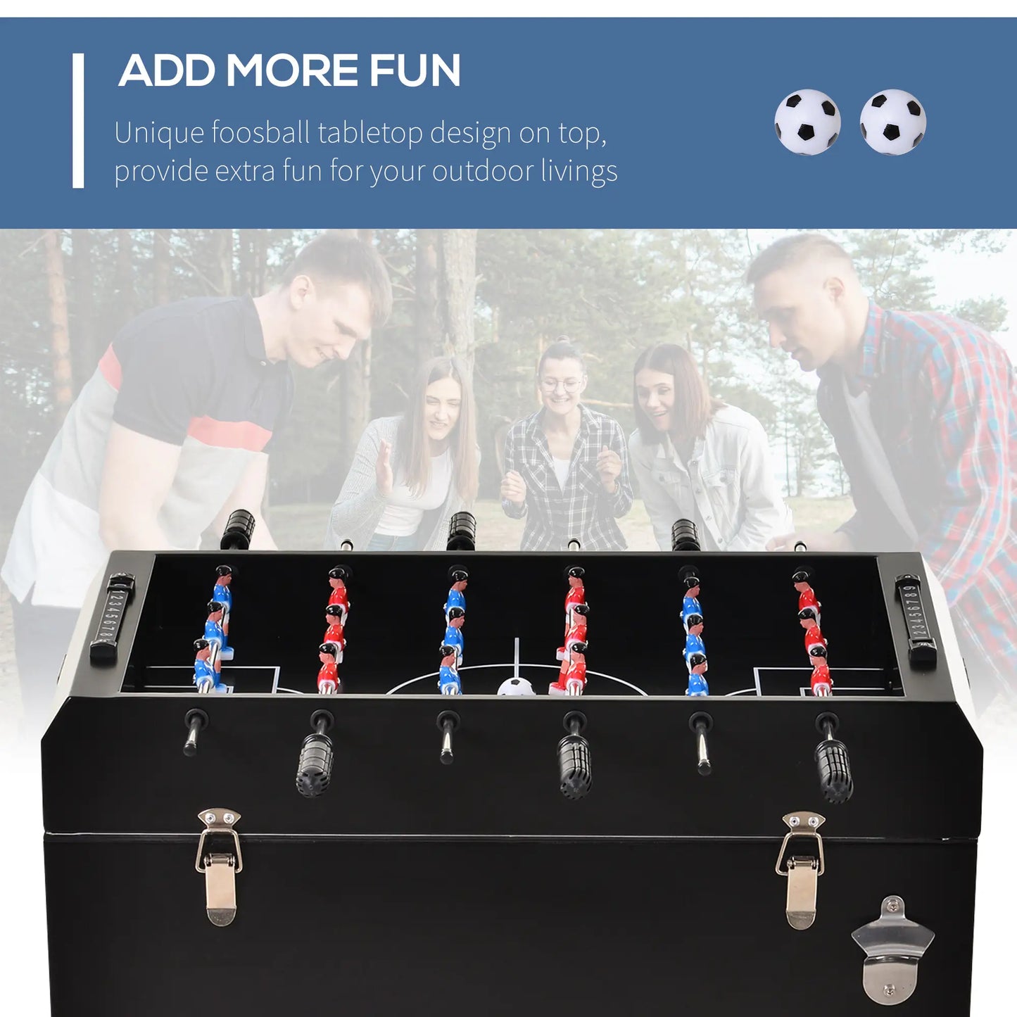 68QT Portable Cooler with Foosball Table Top, Wheels, Tray Shelf, Black Cooler Boxes at Gallery Canada