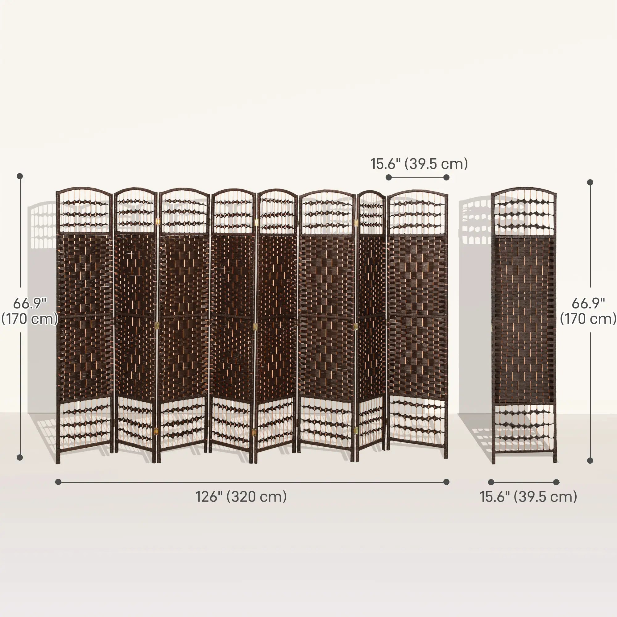 8 Panel Folding Room Divider, Portable Privacy Screen, Brown Room Dividers at Gallery Canada