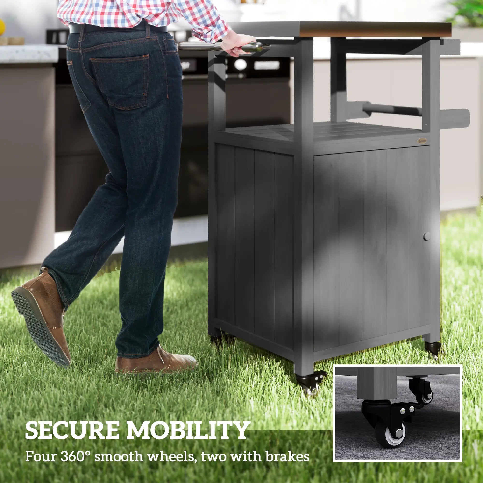 Grill Table With Stainless Steel Top, Pizza Oven Table, Storage Cabinet, Dark Grey Outdoor Grill Carts at Gallery Canada