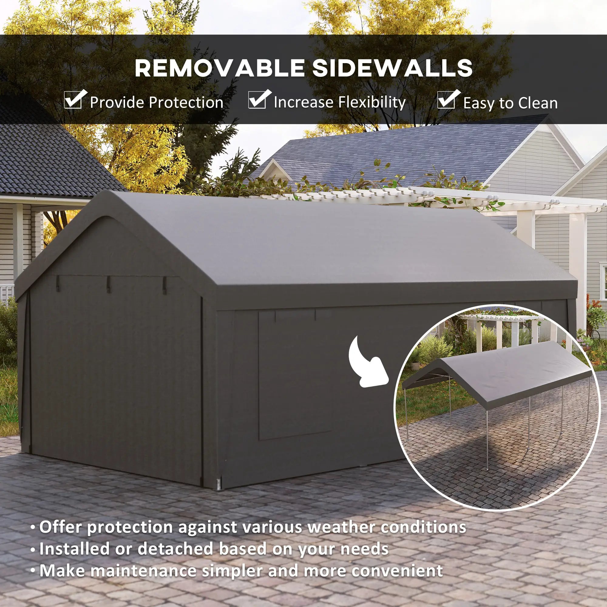 12 x 20ft Carport, 2 Roll-Up Doors, 4 Windows, Dark Grey Car Shelters at Gallery Canada