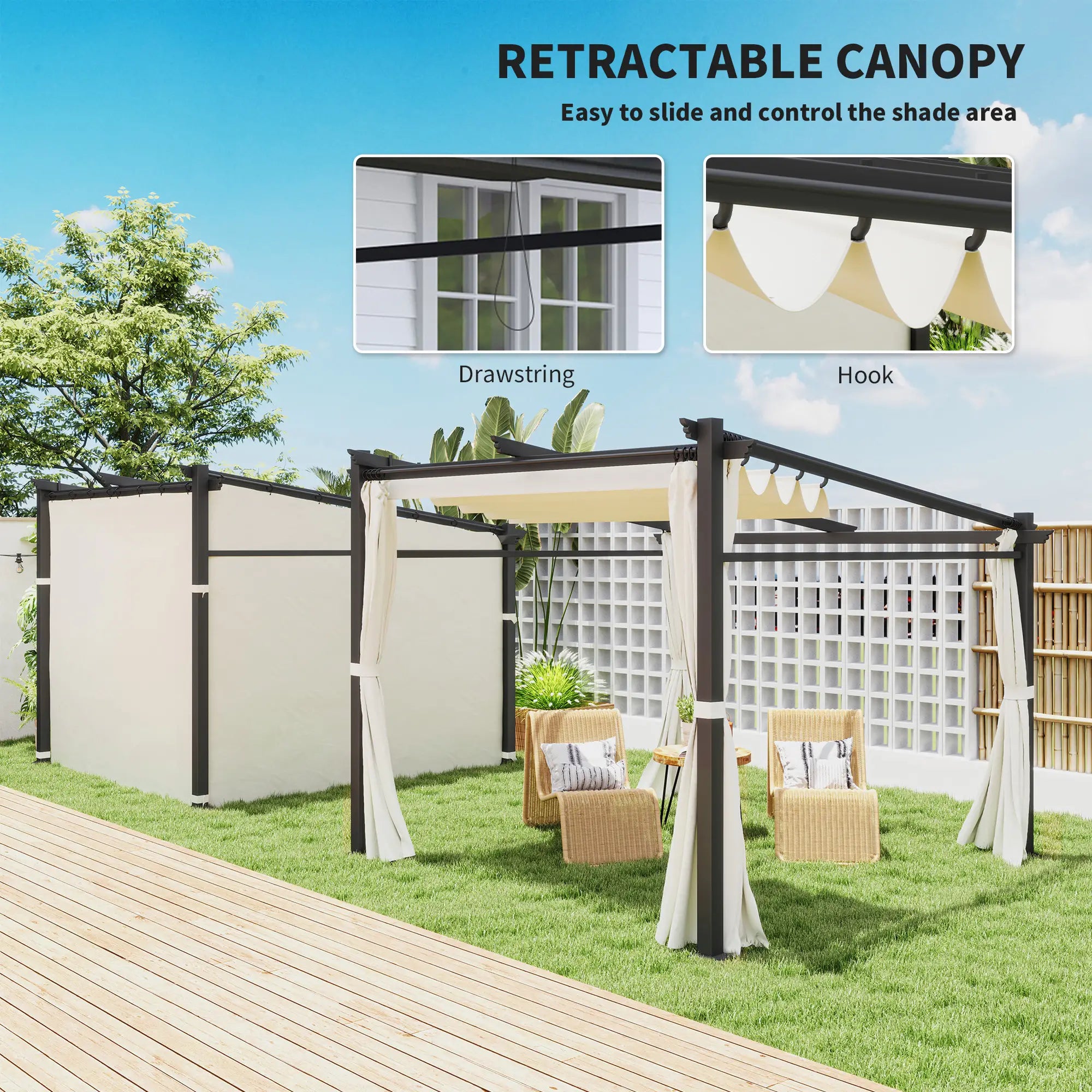 Metal Pergola, Sliding Roof Canopy, Retractable, 10' x 10', Beige Pergolas at Gallery Canada
