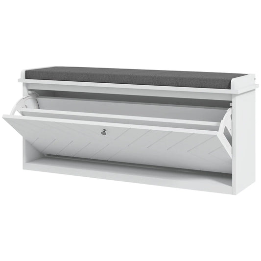 Upholstered Shoe Storage Bench with Flip Drawer, Adjustable Shelf, 10 Pairs Shoe Storage Cabinets & Racks White at Gallery Canada