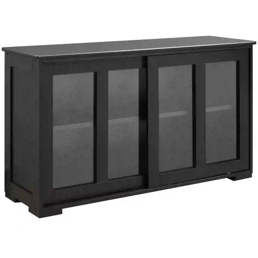 Modern Kitchen Sideboard, Stackable Storage Cabinet, Sliding Glass Door, Black Bar Cabinets Black at Gallery Canada