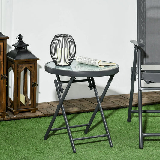 18" Outdoor Round Folding Table, Tempered Glass Top, White Patio Side Tables Dark Grey, White at Gallery Canada