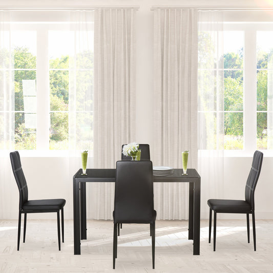 Dining Table Set for 4, 5-Piece Rectangular Glass Kitchen Table With Chairs With Metal Frame and Faux Leather Upholstery for Dining Room, Living Room, Black - Gallery Canada