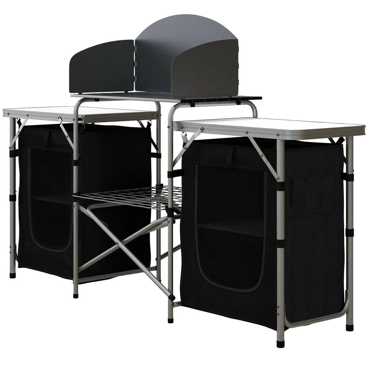 Aluminum Camping Table, Folding Kitchen with Windshield, Bag, Aluminum Picnic Tables & Camping Chairs Silver and Black at Gallery Canada