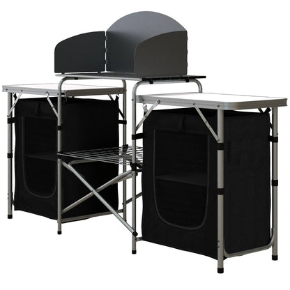 Aluminum Camping Table, Folding Kitchen with Windshield, Bag, Aluminum Picnic Tables & Camping Chairs Silver and Black at Gallery Canada