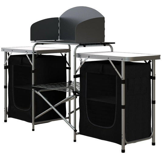 Aluminum Camping Table, Folding Kitchen with Windshield, Bag, Aluminum Picnic Tables & Camping Chairs Silver and Black at Gallery Canada